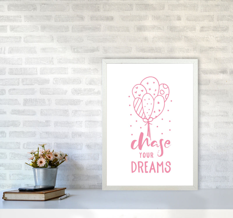Chase Your Dreams Pink Framed Typography Wall Art Print A2 Oak Frame