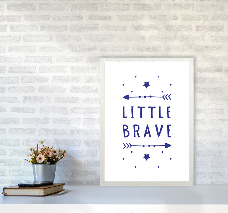 Little Brave Navy Framed Typography Wall Art Print A2 Oak Frame