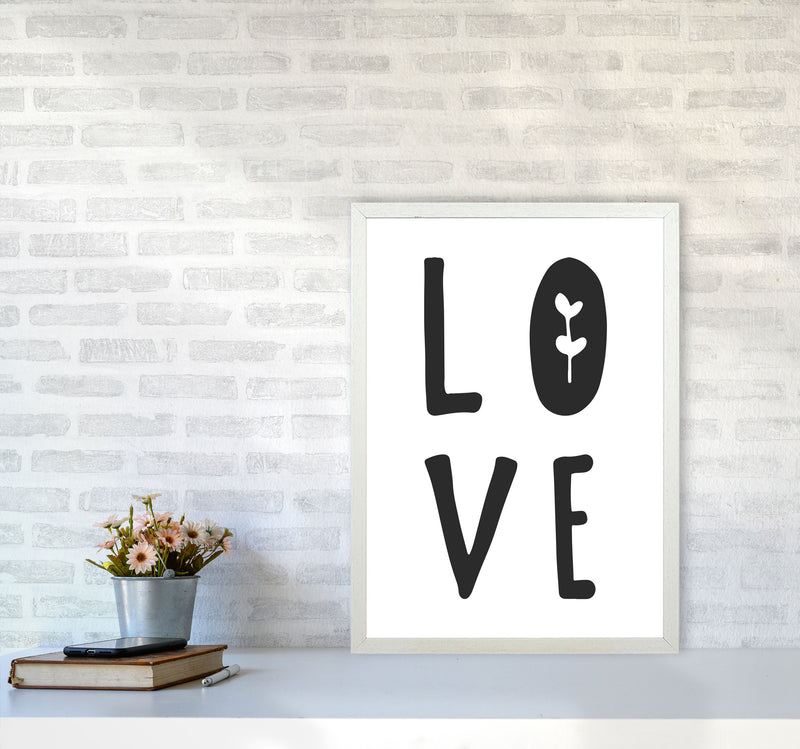 Love Black Framed Typography Wall Art Print A2 Oak Frame