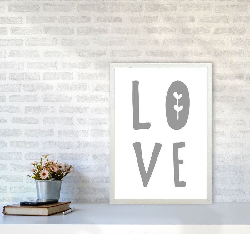Love Grey Framed Typography Wall Art Print A2 Oak Frame