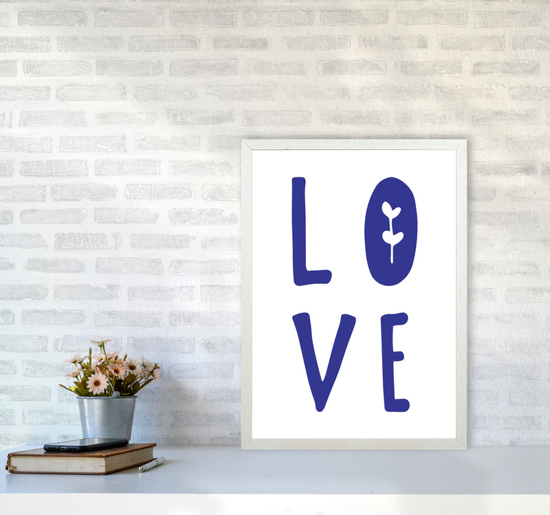 Love Navy Framed Typography Wall Art Print A2 Oak Frame