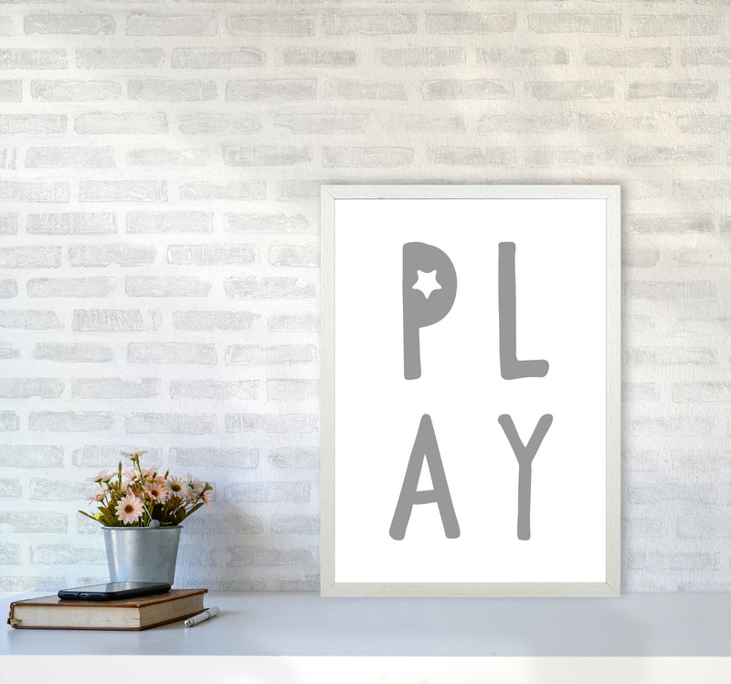 Play Grey Framed Typography Wall Art Print A2 Oak Frame