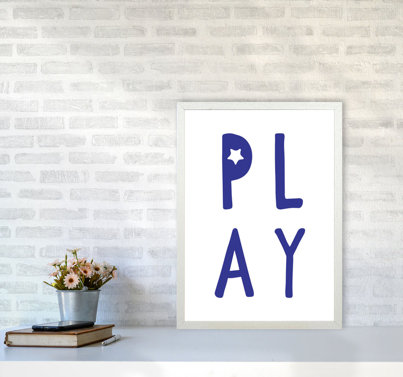Play Navy Framed Typography Wall Art Print A2 Oak Frame