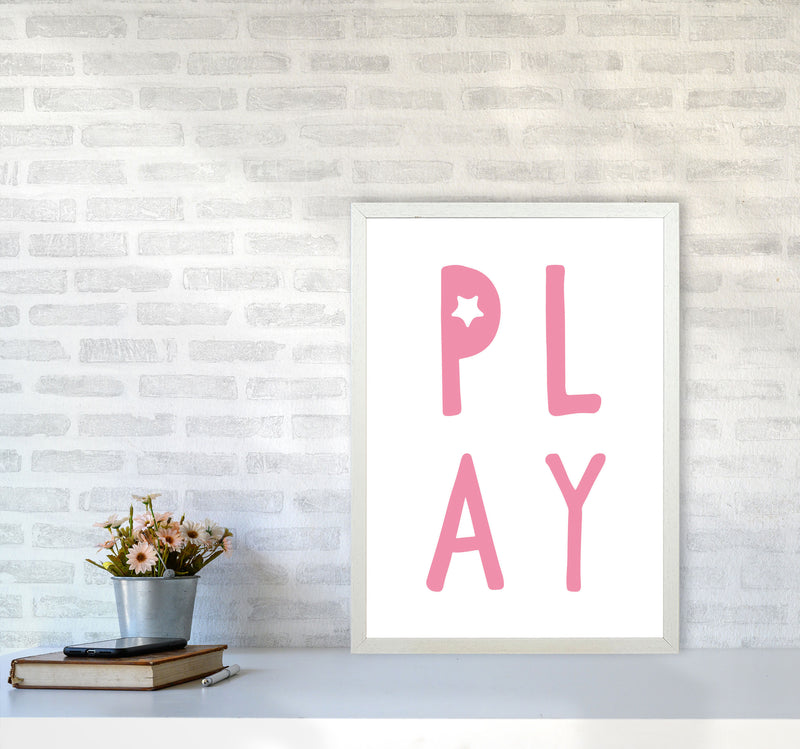 Play Pink Framed Typography Wall Art Print A2 Oak Frame