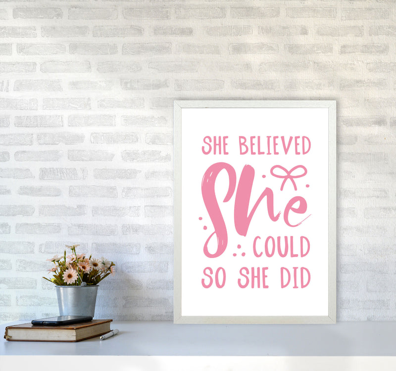 She Believed She Could So She Did Bright Pink Modern Print A2 Oak Frame