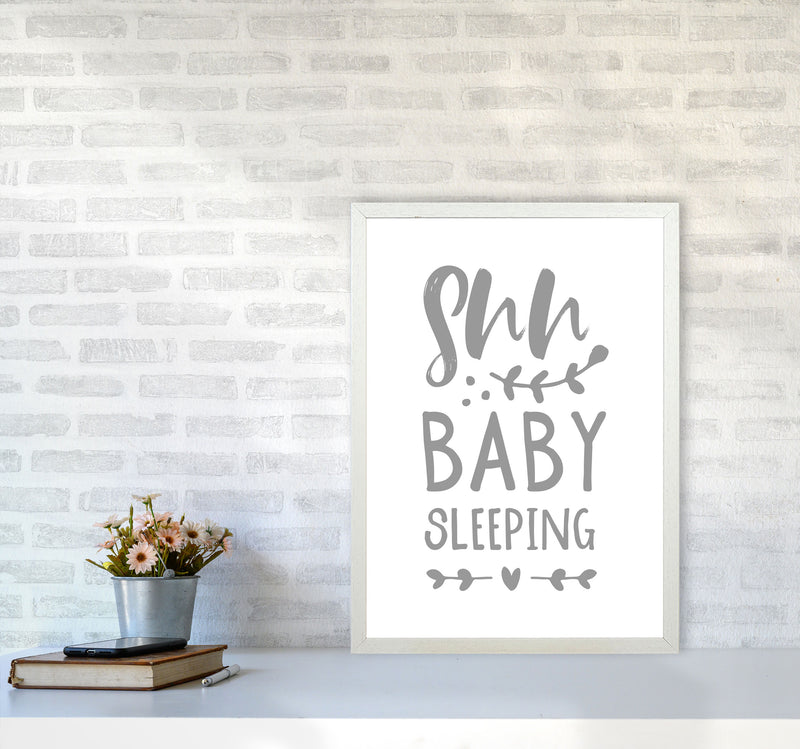 Shh Baby Sleeping Grey Framed Nursey Wall Art Print A2 Oak Frame