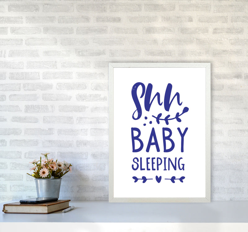 Shh Baby Sleeping Navy Framed Nursey Wall Art Print A2 Oak Frame