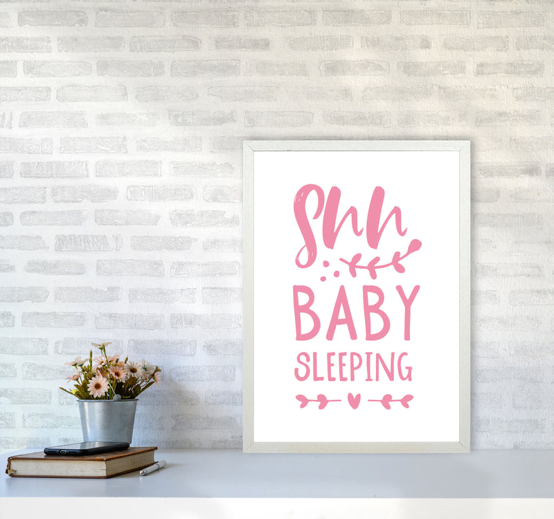 Shh Baby Sleeping Pink Framed Nursey Wall Art Print A2 Oak Frame