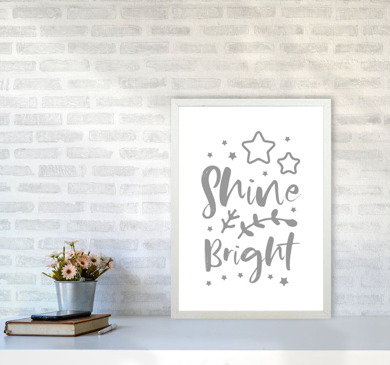 Shine Bright Grey Framed Nursey Wall Art Print A2 Oak Frame