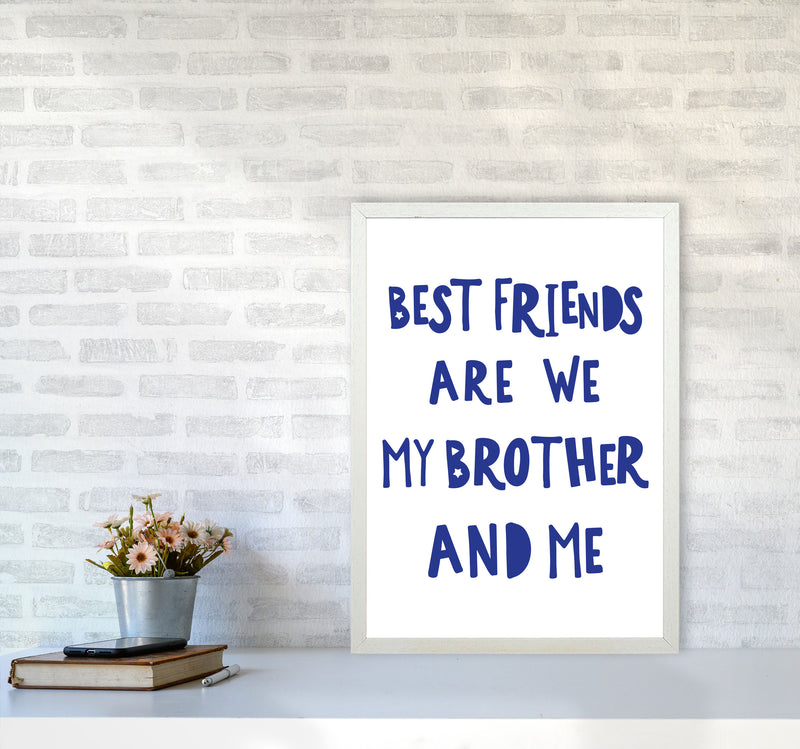 Brother Best Friends Navy Framed Nursey Wall Art Print A2 Oak Frame