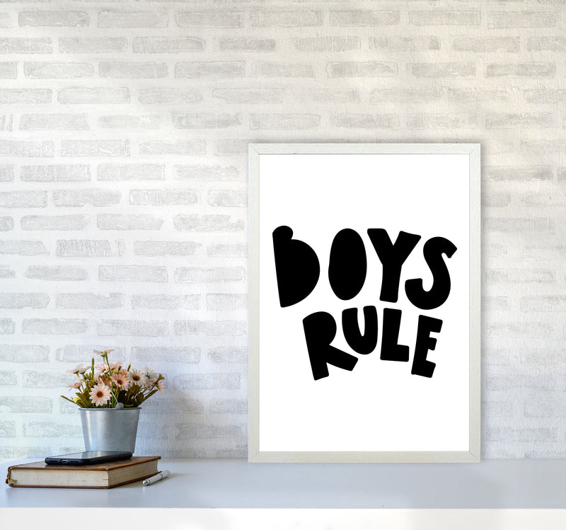 Boys Rule Black Framed Nursey Wall Art Print A2 Oak Frame