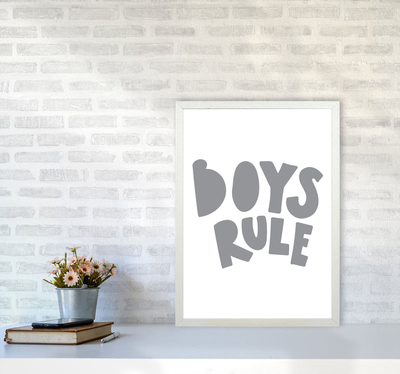 Boys Rule Grey Framed Nursey Wall Art Print A2 Oak Frame