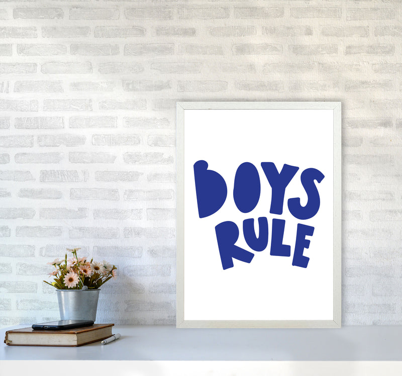 Boys Rule Navy Framed Nursey Wall Art Print A2 Oak Frame
