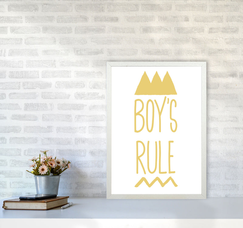 Boys Rule Gold Framed Nursey Wall Art Print A2 Oak Frame