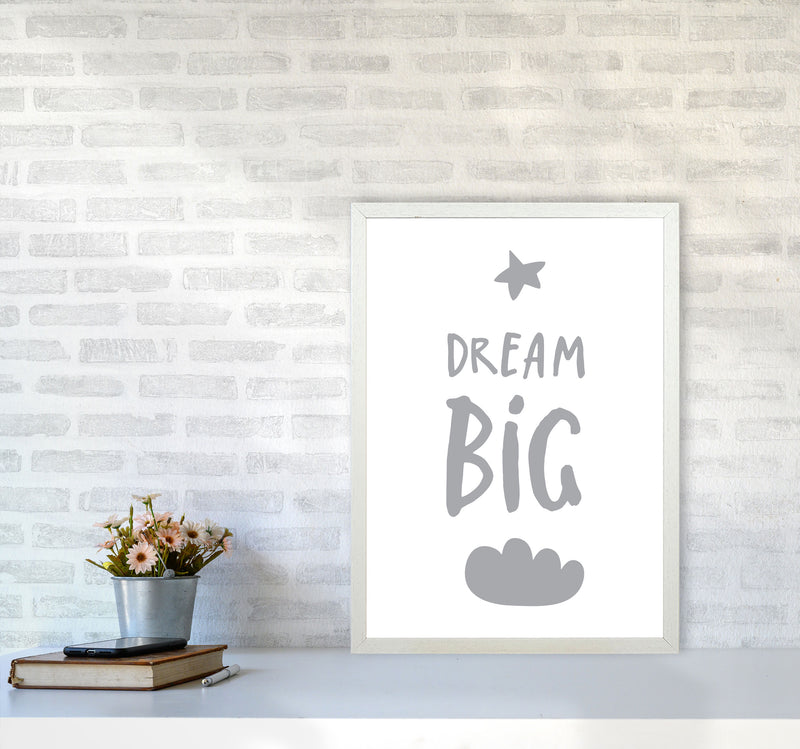 Dream Big Grey Framed Typography Wall Art Print A2 Oak Frame