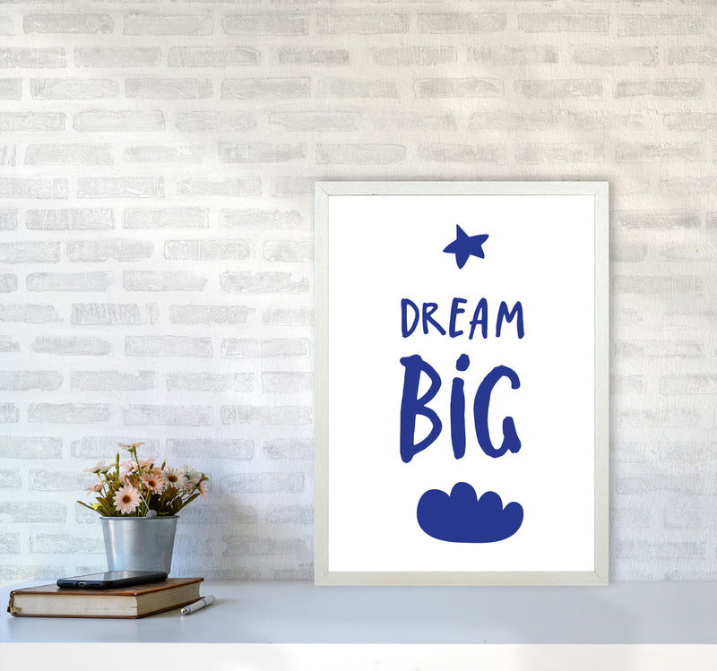 Dream Big Navy Framed Typography Wall Art Print A2 Oak Frame