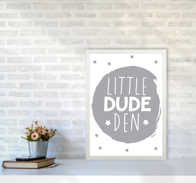 Little Dude Den Grey Circle Framed Nursey Wall Art Print A2 Oak Frame