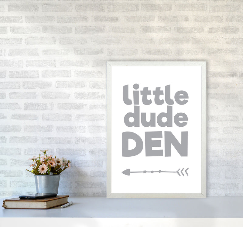 Little Dude Den Grey Framed Nursey Wall Art Print A2 Oak Frame