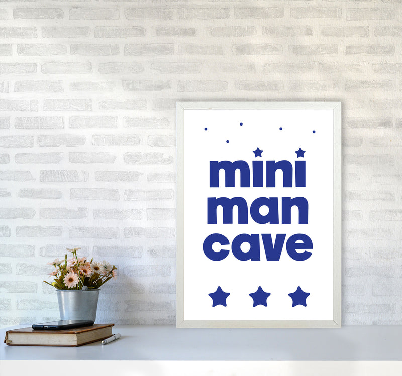 Mini Man Cave Navy Framed Nursey Wall Art Print A2 Oak Frame