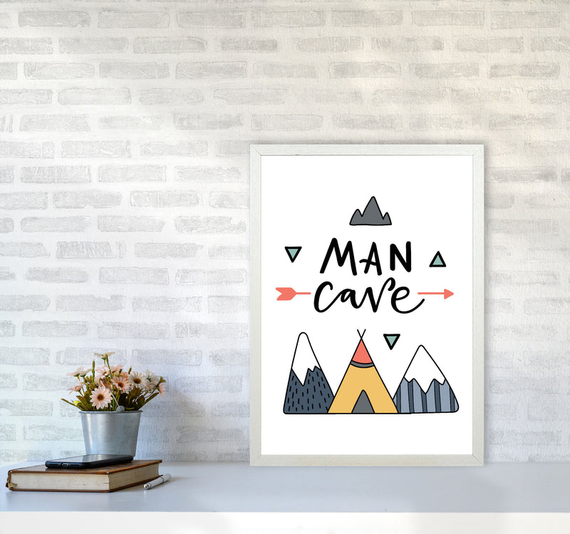 Man Cave Mountains Framed Typography Wall Art Print A2 Oak Frame