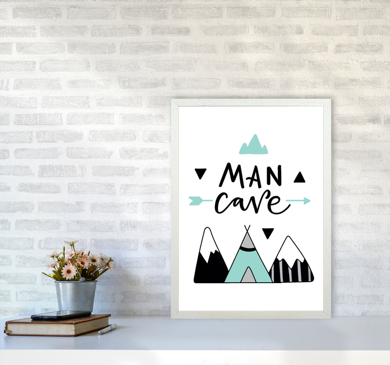 Man Cave Mountains Mint And Black Framed Typography Wall Art Print A2 Oak Frame