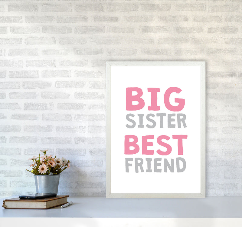 Big Sister Best Friend Pink Framed Typography Wall Art Print A2 Oak Frame
