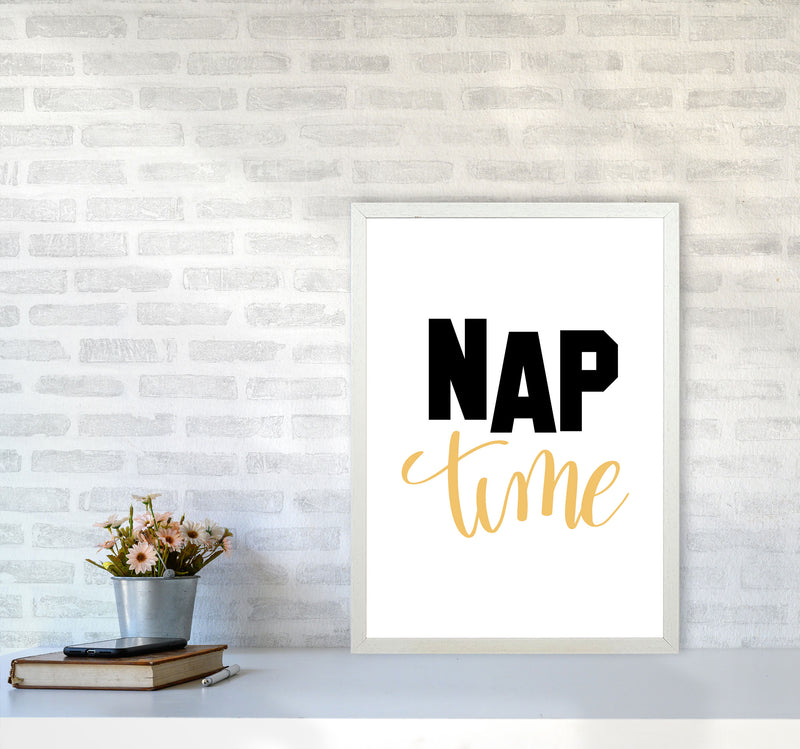 Nap Time Black And Mustard Framed Typography Wall Art Print A2 Oak Frame