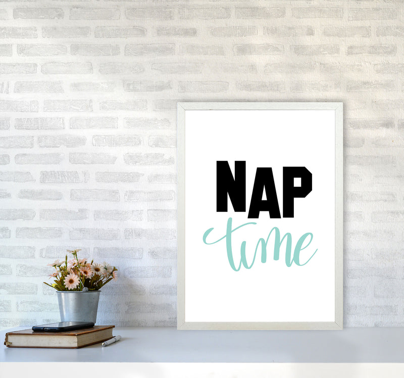 Nap Time Black And Mint Framed Typography Wall Art Print A2 Oak Frame