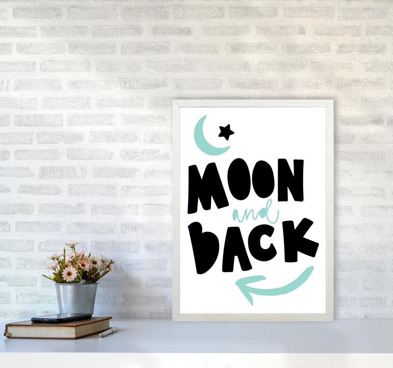 Moon And Back Black And Mint Framed Typography Wall Art Print A2 Oak Frame