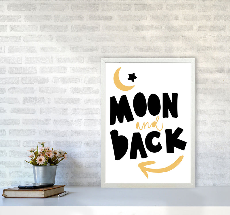 Moon And Back Mustard And Black Framed Typography Wall Art Print A2 Oak Frame