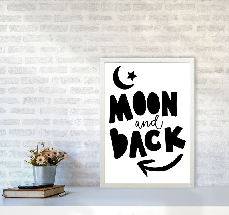 Moon And Back Black Framed Typography Wall Art Print A2 Oak Frame