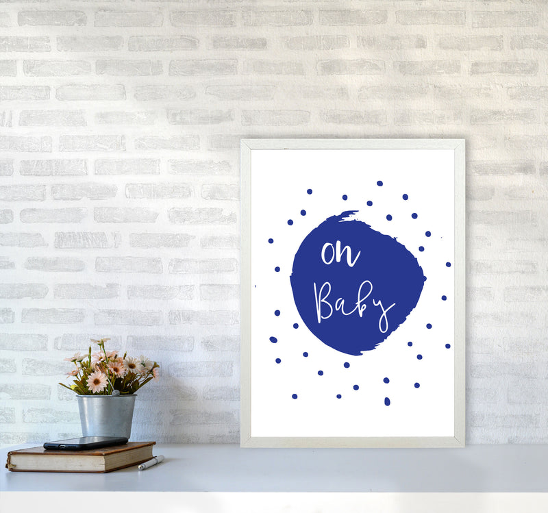Oh Baby Navy Framed Typography Wall Art Print A2 Oak Frame