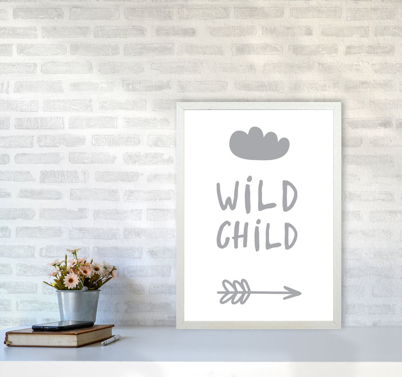 Wild Child Grey Framed Nursey Wall Art Print A2 Oak Frame