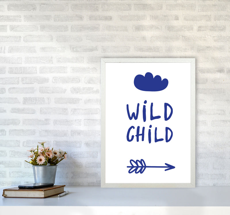 Wild Child Navy Framed Nursey Wall Art Print A2 Oak Frame