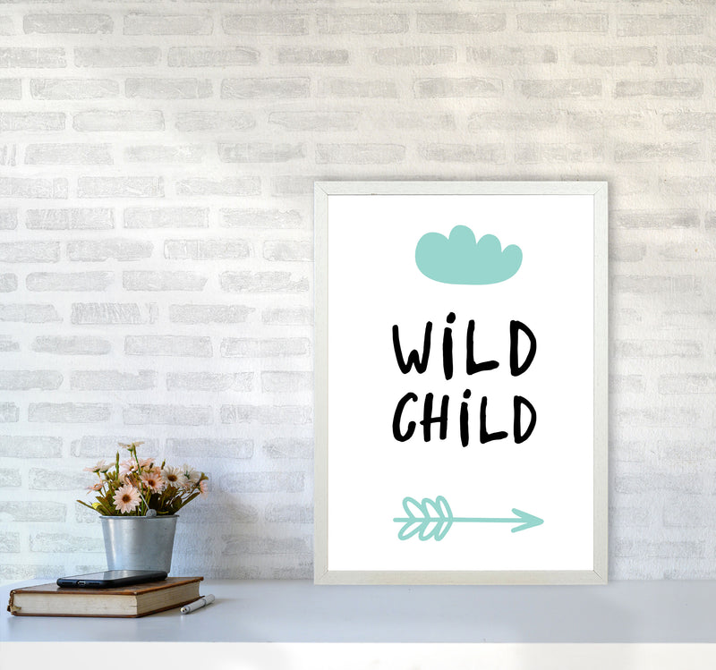 Wild Child Mint And Black Framed Nursey Wall Art Print A2 Oak Frame
