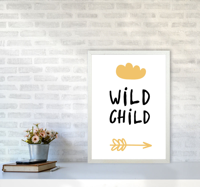Wild Child Mustard And Black Framed Nursey Wall Art Print A2 Oak Frame