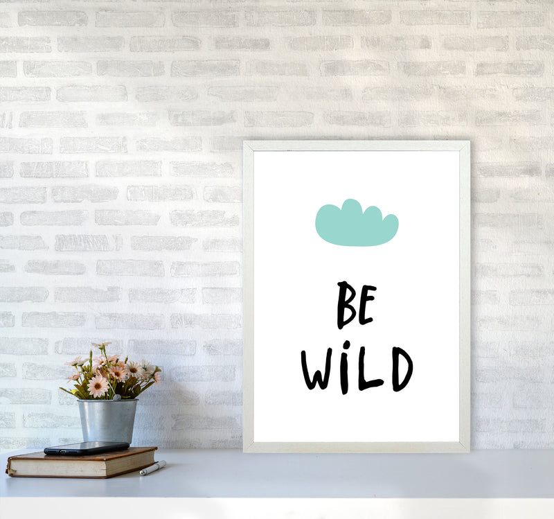 Be Wild Mint Cloud Framed Typography Wall Art Print A2 Oak Frame