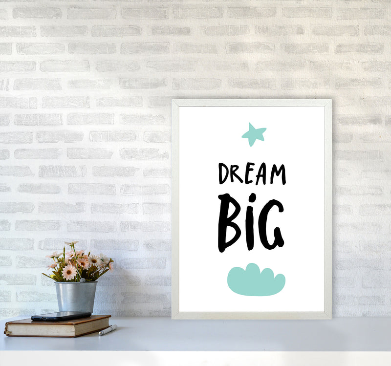 Dream Big Mint Cloud Framed Typography Wall Art Print A2 Oak Frame