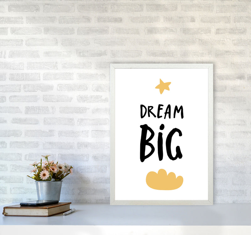 Dream Big Yellow Cloud Framed Typography Wall Art Print A2 Oak Frame