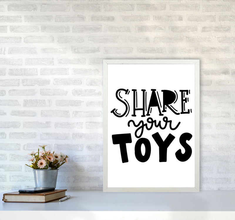 Share Your Toys Framed Nursey Wall Art Print A2 Oak Frame
