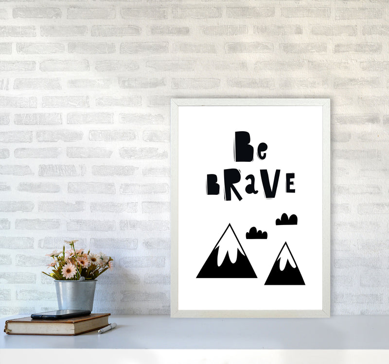 Be Brave Scandi Mountains Framed Typography Wall Art Print A2 Oak Frame