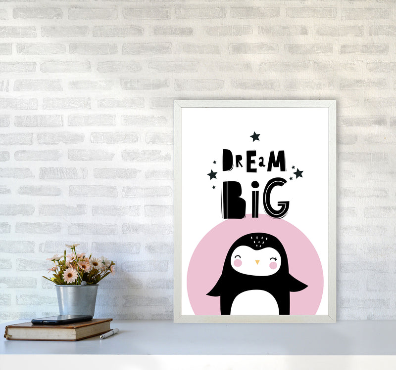 Dream Big Penguin Framed Nursey Wall Art Print A2 Oak Frame