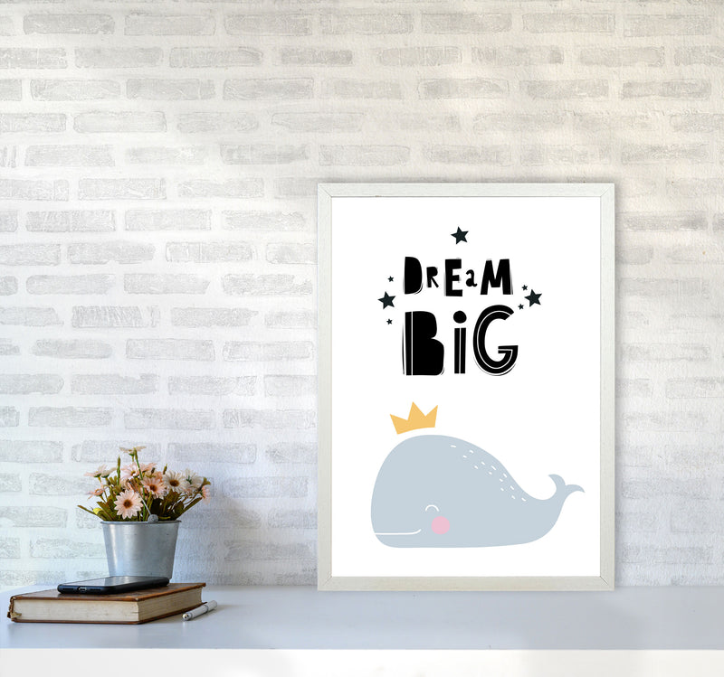 Dream Big Whale Framed Nursey Wall Art Print A2 Oak Frame
