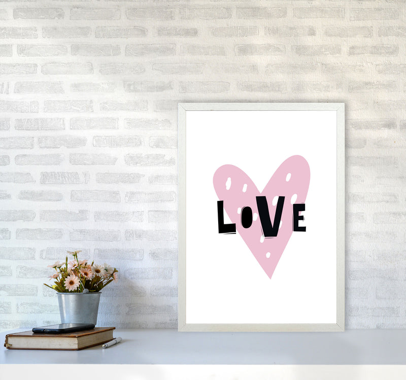 Love Heart Scandi Framed Typography Wall Art Print A2 Oak Frame