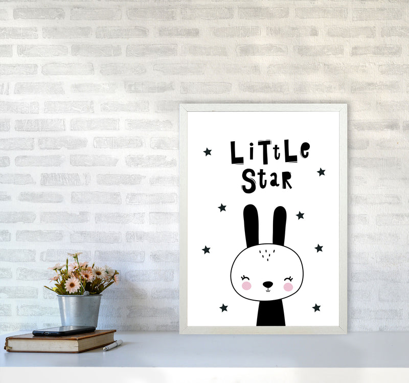 Little Star Bunny Framed Nursey Wall Art Print A2 Oak Frame