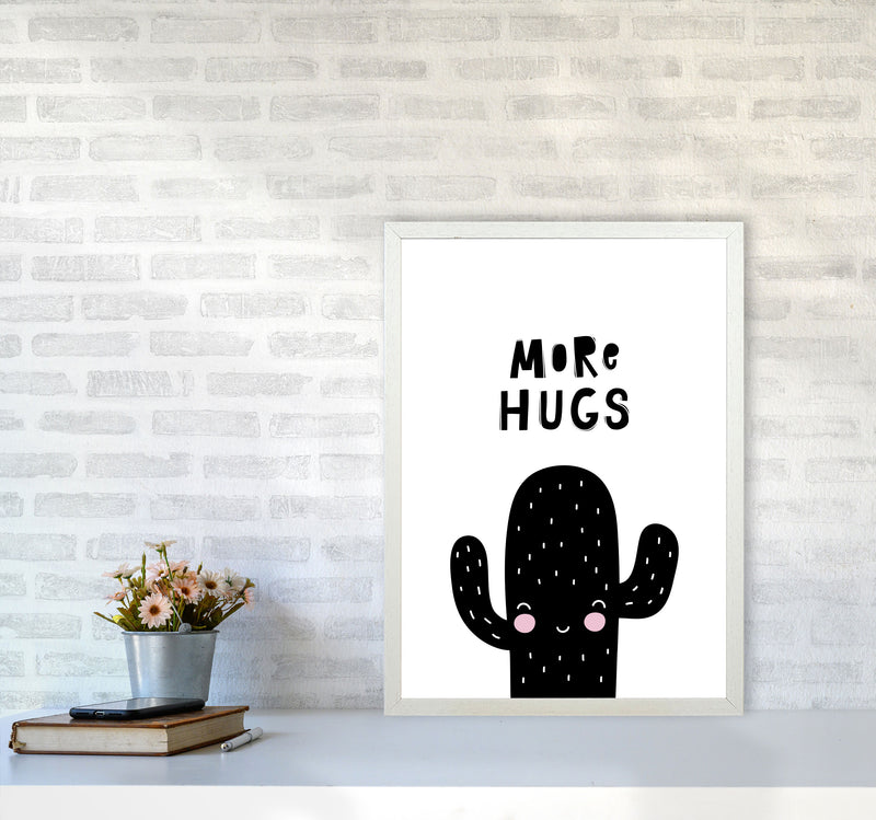 More Hugs Cactus Framed Typography Wall Art Print A2 Oak Frame
