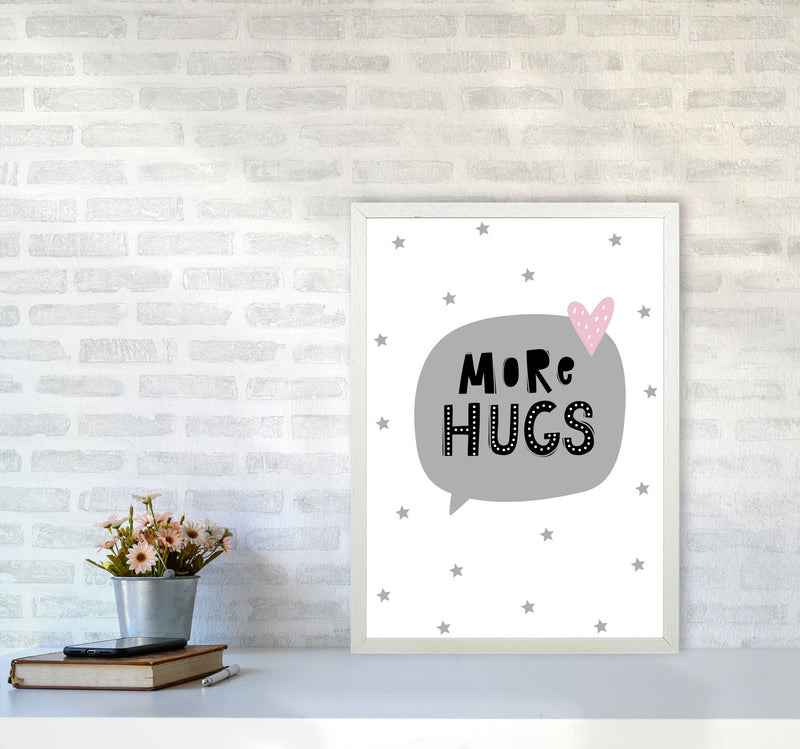 More Hugs Speech Bubble Framed Typography Wall Art Print A2 Oak Frame