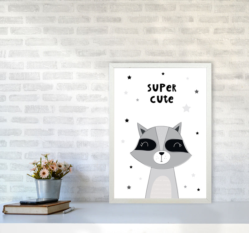 Super Cute Raccoon Framed Nursey Wall Art Print A2 Oak Frame