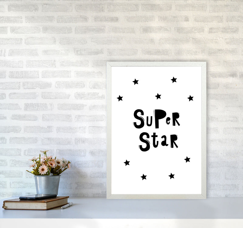 Super Star Scandi Framed Nursey Wall Art Print A2 Oak Frame