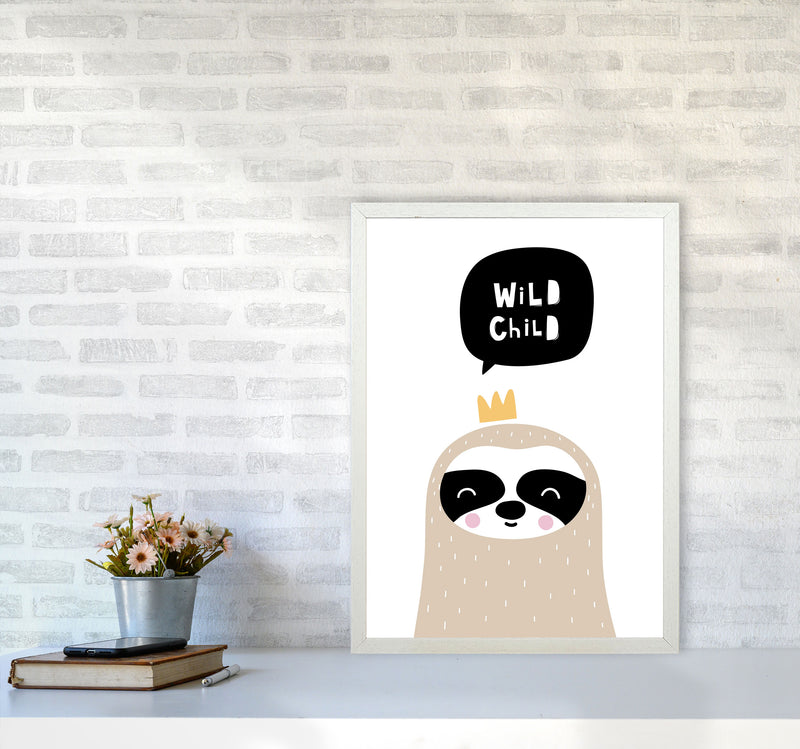 Wild Child Sloth Framed Nursey Wall Art Print A2 Oak Frame